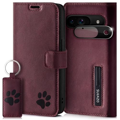 SURAZO Wallet Handyhülle für Google Pixel 9 5G Hülle Leder – Echtleder Schutzhülle mit Pfote Motiv – RFID Klapphülle [Magnet, Standfunktion, Kartenfach, Kameraschutz] Flip Cover Case Echt Lederhülle von SURAZO