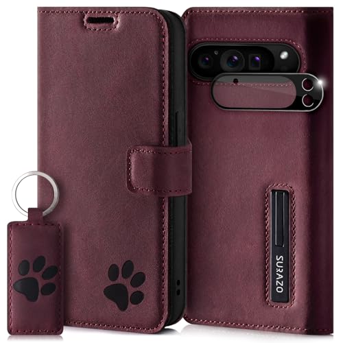 SURAZO Wallet Handyhülle für Google Pixel 9 Pro Hülle Leder – Echtleder Schutzhülle mit Pfote Motiv – RFID Klapphülle [Magnet, Standfunktion, Kartenfach, Kameraschutz] Flip Cover Case Lederhülle von SURAZO