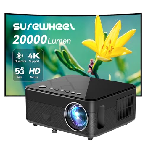 SUREWHEEL SW10 Beamer 20000 Lumen 5G WiFi Beamer Native 1080P Support 4K Video Projektor kompatibel Bluetooth/TV-Stick/HDMI/USB/Telefon/Tablet/Spielekonsole (Schwarz) von SUREWHEEL