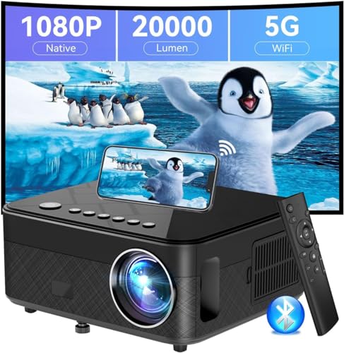 SUREWHEEL WiFi Beamer 20000 Lumen Mini 5G Beamer 4K Full HD 600 Zoll Heimkino Projektor 4P&4D Trapezkorrektur/Zoom/Bluetooth Beamer Kompatibel mit Smartphone/Tablet/TV Stick/HDMI/USB (Schwarz) von SUREWHEEL