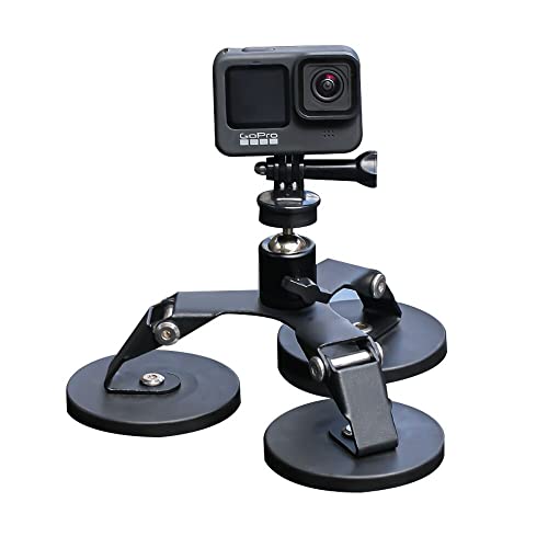 SUREWO Magnetische Action-Kamera-Halterung für Go Pro, dreifache magnetische Saugnapfhalterung, kompatibel mit Go Pro Hero 13 12 11 10 9 8 7 6 Schwarz, DJI Osmo Action 5 Pro 4/3, AkASO und mehr von SUREWO