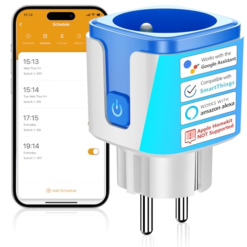 SURFOU Intelligente WLAN-Steckdose, Typ E, elektrische Zeitschaltuhr, kompatibel mit Alexa und Google Assistant, programmierbare Steckdose mit Timer und Fernbedienung, App Tuya/Smart Life, 16 A SURFOU Intelligente WLAN-Steckdose, Typ E, elektrische Zeitschaltuhr, kompatibel mit Alexa und Google Assistant, programmierbare Steckdose mit Timer und Fernbedienung, App Tuya/Smart Life, 16 A von SURFOU