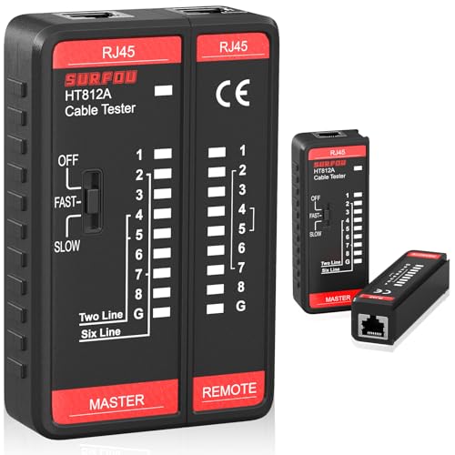 SURFOU Lan Tester Netzwerk Kabeltester, Rj45 Netzwerktester Für Cat7 Cat6 Cat Kabel, Netzwerkkabel Kabelprüfer Ethernet Network Cable Testgerät, Netzwerkkabeltester Internet Lan-kabel Prüfgerät von SURFOU