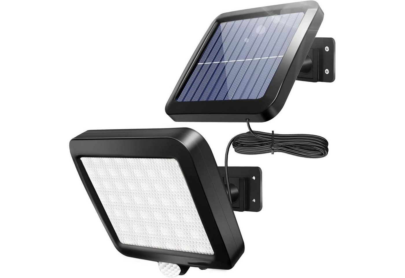SURFOU Solarlampen für Außen mit Bewegungsmelder & Solarpanel Led Strahler Solarladegerät (LED Außenlampe mit 56 LEDs & 120° Lichtwinkel – 2 Montagearten, IP65 wasserdicht, 5 m Kabel, Bewegungssensor, 6000K, Solarbetrieb – Energieklasse A++, 1-tlg) von SURFOU
