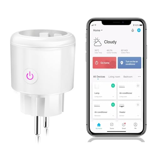 SURFOU WLAN Smart Steckdose mit Strommessung, Smart Home WiFi Steckdose, Plug Funktioniert mit Alexa, Google Home und SmartThings, Sprachsteuerung, Fernzugriff, Kein Hub Notwendig, Energieklasse A+ von SURFOU