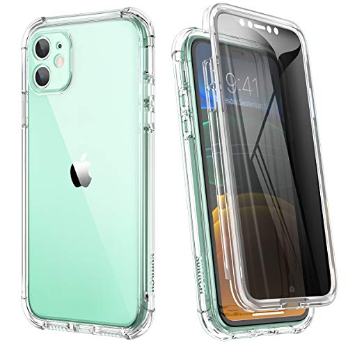 SURITCH Für iPhone 11 Hülle Schutzhülle [Eingebaute Sichtschutzfolie] 360° Stoßfest Transparent Front Und Rückenschutz Handyhülle TPU Bumper Eingebautem Displayschutz für iPhone 11 6,1 Zoll von SURITCH