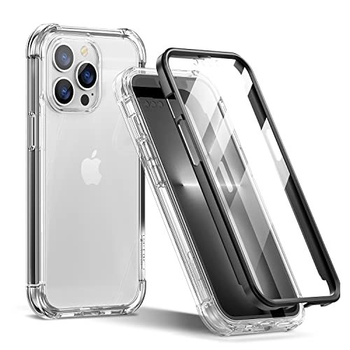 SURITCH Handyhülle für iPhone 13 Pro Hülle 6,1 Zoll, Klar Case Silikon Eingebauter Displayschutz, Stoßfester 360 Grad Ganzkörper Hartschale Keine Vergilbungen - Schwarz von SURITCH