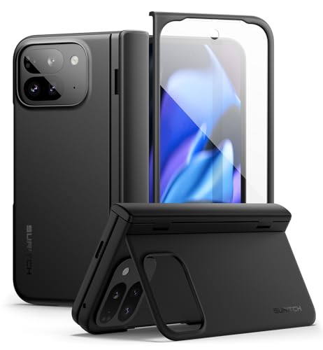 SURITCH Hülle Kompatibel mit Google Pixel 9 Pro Fold Handyhülle mit Ständer & Scharnierabdeckung & Displayschutzfolie Schlanke Robuste Stoßfeste Schutzhülle für Pixel 9 Pro Fold 2024 – Schwarz von SURITCH