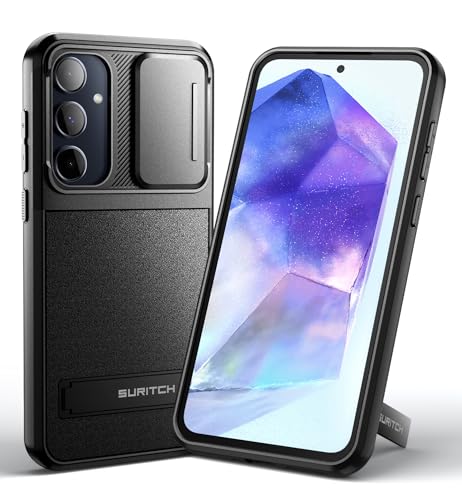 SURITCH Hülle für Samsung Galaxy A55 5G mit Ständer Samsung A55 Handyhülle Kameraschutz Slide Camera Stoßfest Schutzhülle Case Cover für Galaxy A55 5G 2024 (Schwarz) von SURITCH