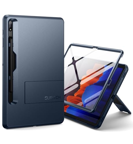 SURITCH Hülle für Samsung Galaxy Tab S7 FE 2021 / S8 Plus 2022 / S7 Plus 2020 12,4 Zoll Robust Stoßfeste Schutzhülle mit Displayschutzfolie & Verstellbarer Ständer & S Pen Halter (Blau) von SURITCH