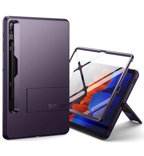 SURITCH Hülle für Samsung Galaxy Tab S7 FE 2021 / S8 Plus 2022 / S7 Plus 2020 12,4 Zoll Robust Stoßfeste Schutzhülle mit Displayschutzfolie & Verstellbarer Ständer & S Pen Halter (Violett) von SURITCH