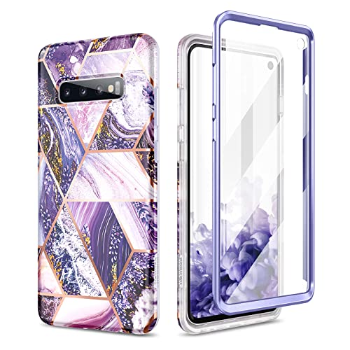 SURITCH Kompatibel mit Samsung Galaxy S10 Hülle Marmor Handyhülle mit Integriertem Displayschutz 360 Grad Komplettschutz Schutzhülle für Samsung Galaxy S10 (Lavendel lila) von SURITCH