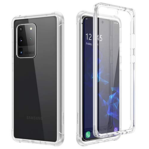 SURITCH Kompatibel mit Samsung Galaxy S20 Ultra Hülle Transparent, 360 Grad Stoßfest Schutzhülle, Durchsichtig Handyhülle Hybrid Rundumschutz mit Displayschutz und Silikon TPU Bumper (Klar) von SURITCH