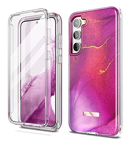 SURITCH Kompatibel mit Samsung Galaxy S23 Hülle Marmor Handyhülle mit Integriertem Displayschutz 360 Grad Komplettschutz Schutzhülle für Samsung Galaxy S23 (Rosa lila) von SURITCH