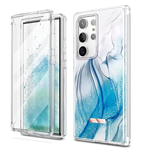 SURITCH Kompatibel mit Samsung Galaxy S23 Ultra Hülle Marmor Handyhülle mit Integriertem Displayschutz 360 Grad Komplettschutz Schutzhülle für Samsung Galaxy S23 Ultra (Graublau) von SURITCH