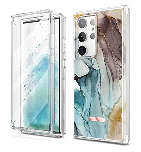 SURITCH Kompatibel mit Samsung Galaxy S23 Ultra Hülle Marmor Handyhülle mit Integriertem Displayschutz 360 Grad Komplettschutz Schutzhülle für Samsung Galaxy S23 Ultra (Graugrün) von SURITCH