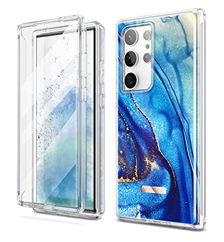 SURITCH Kompatibel mit Samsung Galaxy S23 Ultra Hülle Marmor Handyhülle mit Integriertem Displayschutz 360 Grad Komplettschutz Schutzhülle für Samsung Galaxy S23 Ultra (Hellblau) von SURITCH