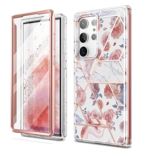 SURITCH Kompatibel mit Samsung Galaxy S23 Ultra Hülle Marmor Handyhülle mit Integriertem Displayschutz 360 Grad Komplettschutz Schutzhülle für Samsung Galaxy S23 Ultra (Marmor Rose) von SURITCH