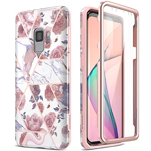 SURITCH Kompatibel mit Samsung S9 Hülle Silikon Hüllen mit Integriertem Displayschutz 360 Grad Bumper Stossfest Handyhülle Schutzhülle für Samsung Galaxy S9 Blume von SURITCH