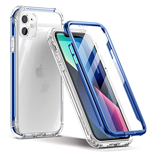 SURITCH Kompatibel mit iPhone 11 Hülle Transparent 6,1 Zoll, 360 Grad Stoßfest Schutzhülle, Durchsichtig Handyhülle Hybrid Rundumschutz mit Displayschutz und Silikon TPU Bumper - Blau von SURITCH