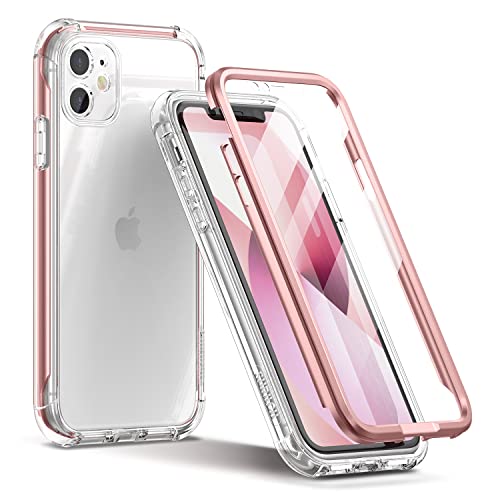 SURITCH Kompatibel mit iPhone 11 Hülle Transparent 6,1 Zoll, 360 Grad Stoßfest Schutzhülle, Durchsichtig Handyhülle Hybrid Rundumschutz mit Displayschutz und Silikon TPU Bumper - Gold von SURITCH