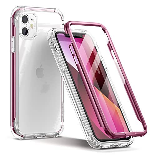 SURITCH Kompatibel mit iPhone 11 Hülle Transparent 6,1 Zoll, 360 Grad Stoßfest Schutzhülle, Durchsichtig Handyhülle Hybrid Rundumschutz mit Displayschutz und Silikon TPU Bumper - Lila Rot von SURITCH