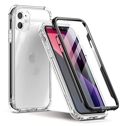 SURITCH Kompatibel mit iPhone 11 Hülle Transparent 6,1 Zoll, 360 Grad Stoßfest Schutzhülle, Durchsichtig Handyhülle Hybrid Rundumschutz mit Displayschutz und Silikon TPU Bumper - Schwarz von SURITCH