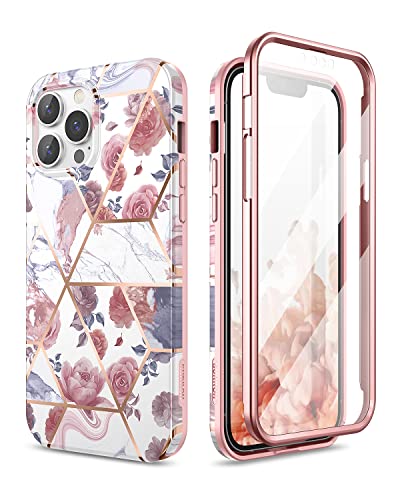 SURITCH Kompatibel mit iPhone 13 pro max Hülle 360 Grad Hüllen mit Integriertem Displayschutz Silikon Komplettschutz Handyhülle Schutzhülle für iPhone 13 pro max Hülle (Marmor Rose) von SURITCH