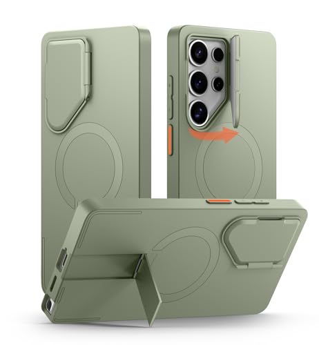 SURITCH Magnetisch Hülle Kompatibel mit Samsung Galaxy S25 Ultra 5G Handyhülle mit Metall Ständer & Kameraschutz Stoßfest Schutzhülle Kratzfest Case für Galaxy S25 Ultra (Grün) von SURITCH
