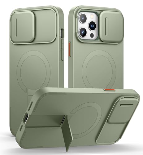 SURITCH Magnetisch hülle Kompatibel mit 12 pro max/13 pro max, Stoßfest Handyhülle mit Kameraabdeckung schieben und verstellbarem Kickstand(Khakigrün) von SURITCH