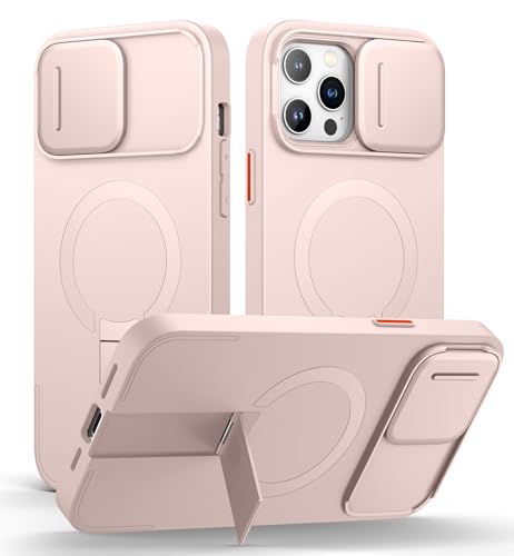 SURITCH Magnetisch hülle Kompatibel mit 12 pro max/13 pro max, Stoßfest Handyhülle mit Kameraabdeckung schieben und verstellbarem Kickstand(Rosa) von SURITCH