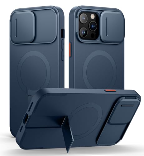 SURITCH Magnetisch hülle Kompatibel mit 12 pro max/13 pro max, Stoßfest Handyhülle mit Kameraabdeckung schieben und verstellbarem Kickstand(Tiefblau) von SURITCH