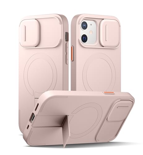 SURITCH Magnetisch hülle Kompatibel mit iPhone 12/12 Pro, Stoßfest Handyhülle Kratzfest Schutzhülle mit Kameraabdeckung schieben und verstellbarem Kickstand(Rosa) von SURITCH