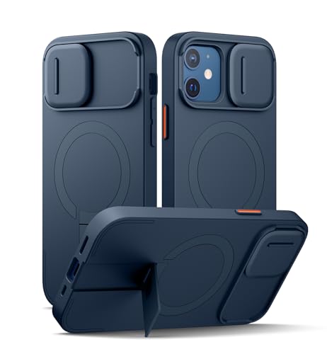 SURITCH Magnetisch hülle Kompatibel mit iPhone 12/12 Pro, Stoßfest Handyhülle Kratzfest Schutzhülle mit Kameraabdeckung schieben und verstellbarem Kickstand(Tiefblau) von SURITCH