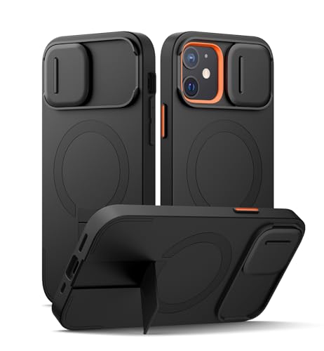 SURITCH Magnetisch hülle Kompatibel mit iPhone 12/12 Pro, Stoßfest Handyhülle Kratzfest Schutzhülle mit Kameraabdeckung schieben und verstellbarem Kickstand(schwarz) von SURITCH