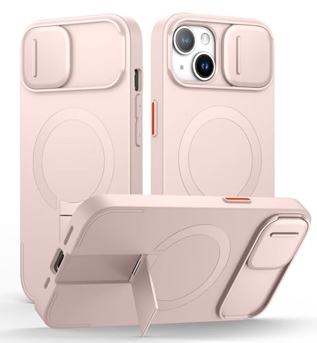 SURITCH Magnetisch hülle Kompatibel mit iPhone 13/14, Stoßfest Handyhülle Kratzfest Schutzhülle mit Kameraabdeckung schieben und verstellbarem Kickstand(Rosa) von SURITCH
