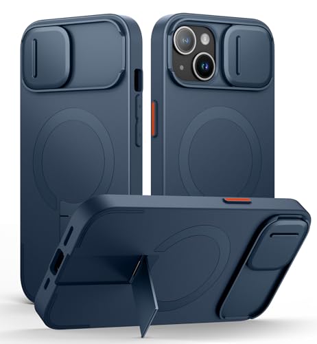 SURITCH Magnetisch hülle Kompatibel mit iPhone 13/14, Stoßfest Handyhülle Kratzfest Schutzhülle mit Kameraabdeckung schieben und verstellbarem Kickstand(Tiefblau) von SURITCH