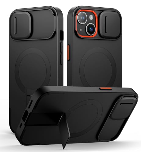 SURITCH Magnetisch hülle Kompatibel mit iPhone 13/14, Stoßfest Handyhülle Kratzfest Schutzhülle mit Kameraabdeckung schieben und verstellbarem Kickstand(schwarz) von SURITCH