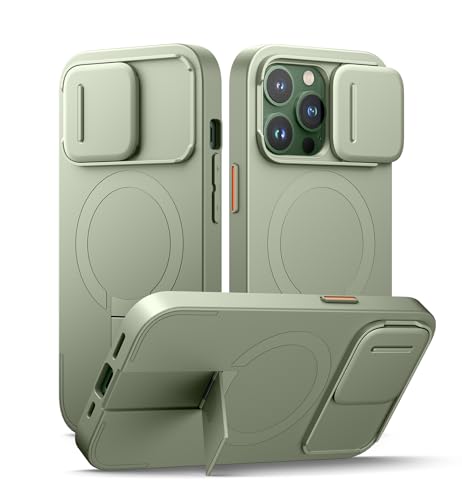 SURITCH Magnetisch hülle Kompatibel mit iPhone 13 Pro, Stoßfest Handyhülle Kratzfest Schutzhülle mit Kameraabdeckung schieben und verstellbarem Kickstand(Khakigrün) von SURITCH