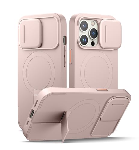 SURITCH Magnetisch hülle Kompatibel mit iPhone 13 Pro, Stoßfest Handyhülle Kratzfest Schutzhülle mit Kameraabdeckung schieben und verstellbarem Kickstand(Rosa) von SURITCH