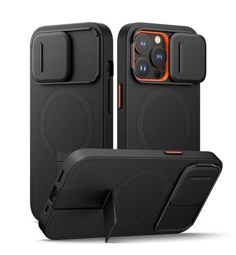SURITCH Magnetisch hülle Kompatibel mit iPhone 13 Pro, Stoßfest Handyhülle Kratzfest Schutzhülle mit Kameraabdeckung schieben und verstellbarem Kickstand(schwarz) von SURITCH