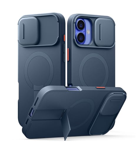 SURITCH Magnetisch hülle Kompatibel mit iPhone 16 Plus, Stoßfest Handyhülle Kratzfest Schutzhülle mit Kameraabdeckung schieben und verstellbarem Kickstand(Tiefblau) von SURITCH