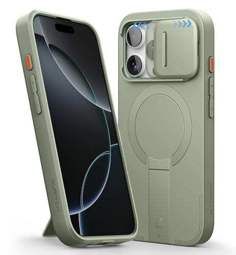 SURITCH Magnetisch hülle Kompatibel mit iPhone 16 Pro, Stoßfest Handyhülle Kratzfest Schutzhülle mit Kameraabdeckung schieben und verstellbarem Kickstand(Khakigrün) von SURITCH
