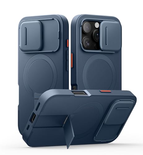 SURITCH Magnetisch hülle Kompatibel mit iPhone 16 Pro, Stoßfest Handyhülle Kratzfest Schutzhülle mit Kameraabdeckung schieben und verstellbarem Kickstand(Tiefblau) von SURITCH