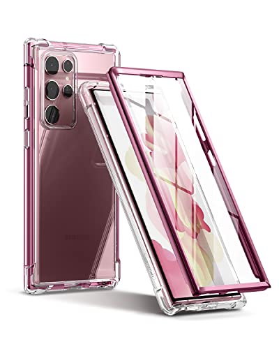 SURITCH für Samsung Galaxy S22 Ultra Hülle Schutzhülle 360°Stoßfest Transparent Front Und Rückenschutz Handyhülle TPU Bumper Eingebautem Displayschutz für Samsung S22 Ultra 6,8 Zoll-Lila Rot von SURITCH