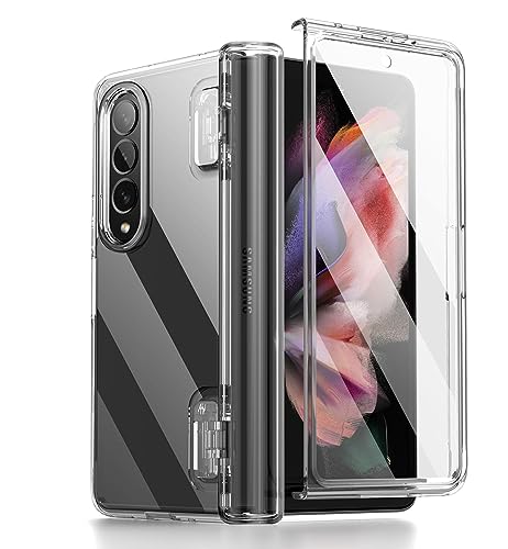 SURITCH für Samsung Galaxy Z Fold 3 Hülle, Fold 3 Handyhülle mit Displayschutzfolie Front Und Rückenschutz Hart PC Bumper Stoßfest TPU Schutzhülle für Samsung Z Fold 3 5G 2021(Kein Stiftschlitz)-Klar von SURITCH