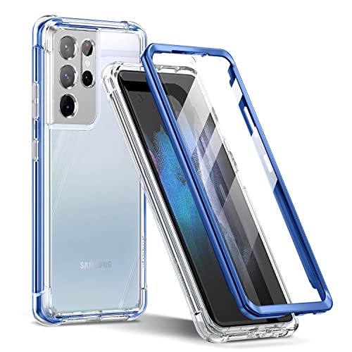 SURITCH für Samsung S21 Ultra Hülle Schutzhülle 360 Stoßfest Transparent Front Und Rückenschutz Handyhülle mit Kameraschutz TPU Bumper Eingebautem Displayschutz für Samsung Galaxy S21 Ultra- Blau SURITCH für Samsung S21 Ultra Hülle Schutzhülle 360 Stoßfest Transparent Front Und Rückenschutz Handyhülle mit Kameraschutz TPU Bumper Eingebautem Displayschutz für Samsung Galaxy S21 Ultra- Blau von SURITCH