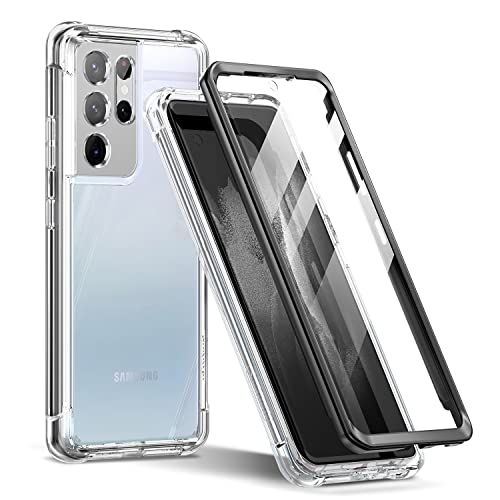 SURITCH für Samsung S21 Ultra Hülle Schutzhülle 360 Stoßfest Transparent Front Und Rückenschutz Handyhülle mit Kameraschutz TPU Bumper Eingebautem Displayschutz für Samsung Galaxy S21 Ultra- Schwarz von SURITCH