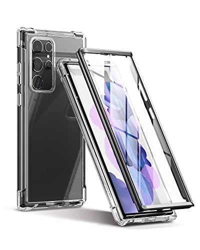 SURITCH für Samsung S22 Ultra Hülle Schutzhülle 360°Stoßfest Transparent Front Und Rückenschutz Handyhülle TPU Bumper Eingebautem Displayschutz für Samsung Galaxy S22 Ultra 6,8 Zoll-Schwarz von SURITCH