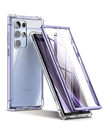 SURITCH für Samsung S22 Ultra Hülle Schutzhülle 360°Stoßfest Transparent Front Und Rückenschutz Handyhülle TPU Bumper Eingebautem Displayschutz für Samsung Galaxy S22 Ultra-Violett von SURITCH